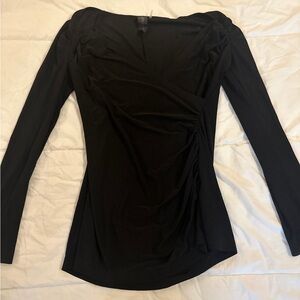 Norma Kamali Sweetheart Side Drape Jersey Long Sleeve Blouse Top